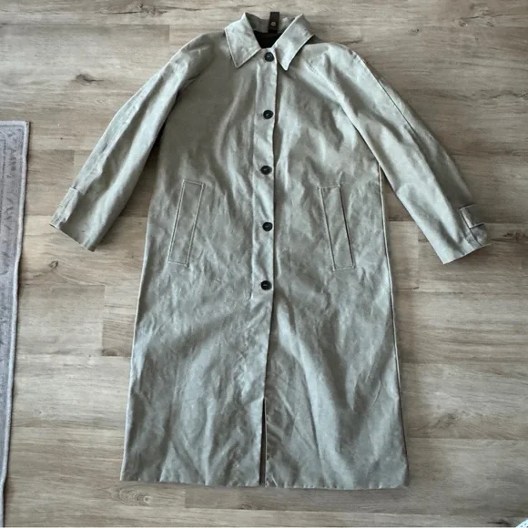 Zara Limited Edition Waxed Trench Coat Sz L - Picture 5 of 8